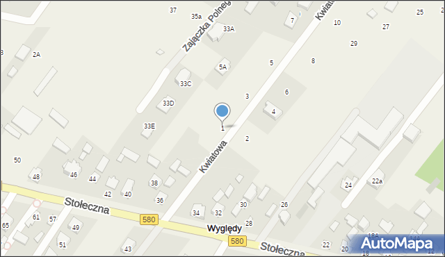 Wyględy, Kwiatowa, 1, mapa Wyględy