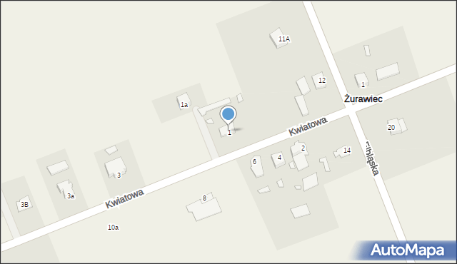 Żurawiec, Kwiatowa, 1, mapa Żurawiec