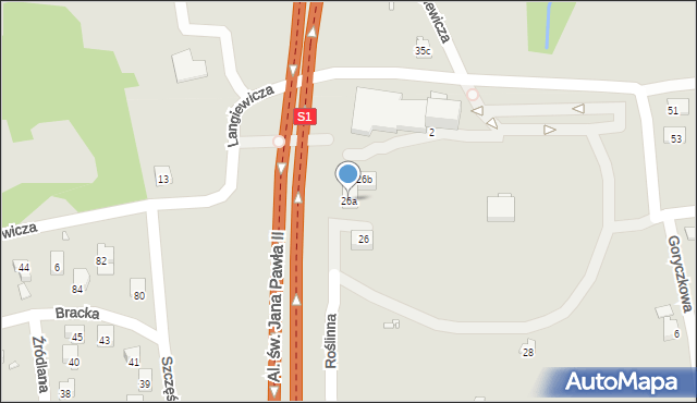 Bielsko-Biała, Langiewicza Mariana, gen., 26a, mapa Bielsko-Białej