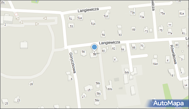 Bielsko-Biała, Langiewicza Mariana, gen., 58, mapa Bielsko-Białej