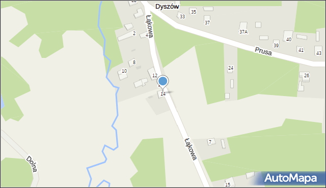 Dyszów, Łąkowa, 14, mapa Dyszów