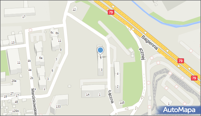 Katowice, Łączna, 5, mapa Katowic