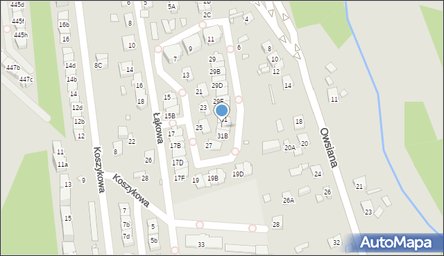 Katowice, Łąkowa, 31A, mapa Katowic