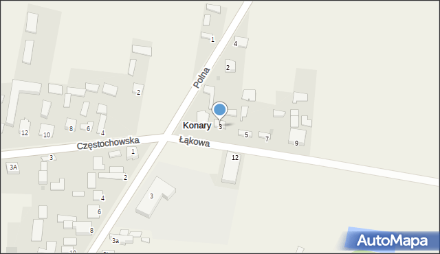 Konary, Łąkowa, 3, mapa Konary
