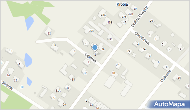 Krobia, Łąkowa, 2, mapa Krobia
