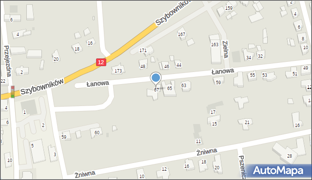 Leszno, Łanowa, 67, mapa Leszno