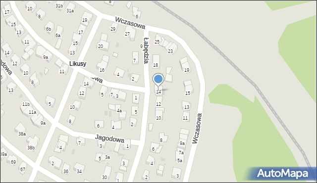 Olsztyn, Łabędzia, 14, mapa Olsztyna