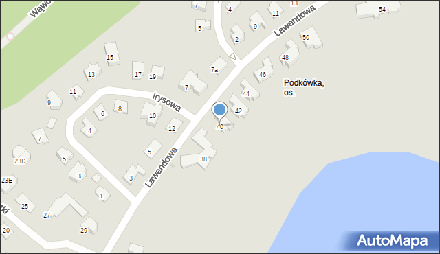 Olsztyn, Lawendowa, 40, mapa Olsztyna