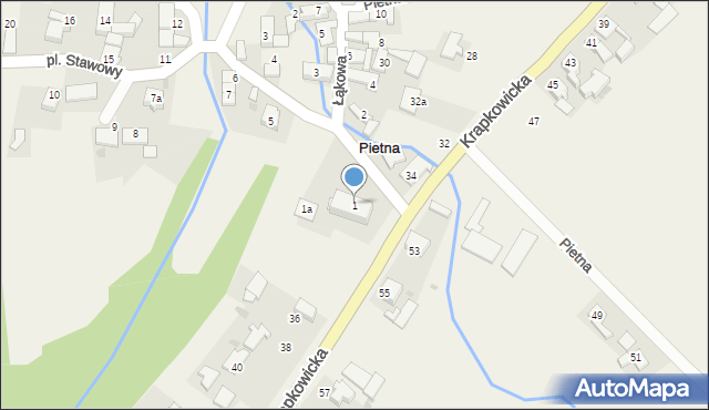 Pietna, Łąkowa, 1, mapa Pietna