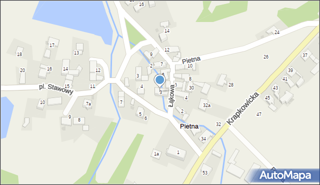Pietna, Łąkowa, 3, mapa Pietna