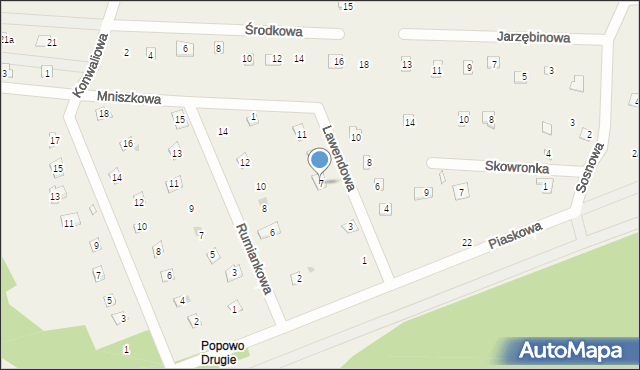 Popowo-Parcele, Lawendowa, 7, mapa Popowo-Parcele