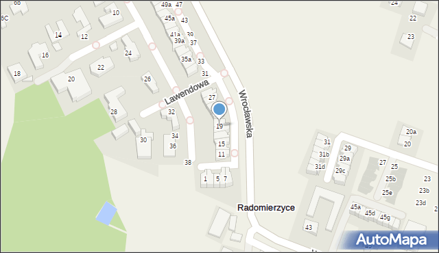 Radomierzyce, Lawendowa, 19, mapa Radomierzyce