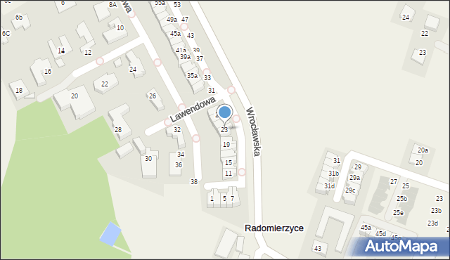 Radomierzyce, Lawendowa, 23, mapa Radomierzyce