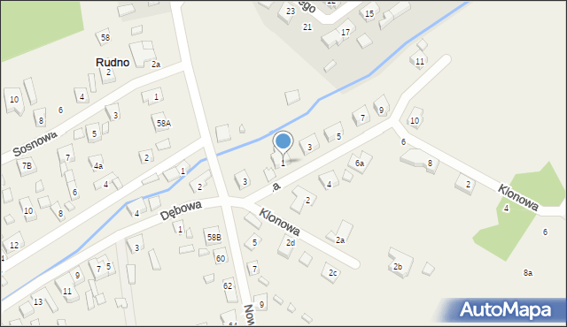 Rudno, Łąkowa, 1, mapa Rudno