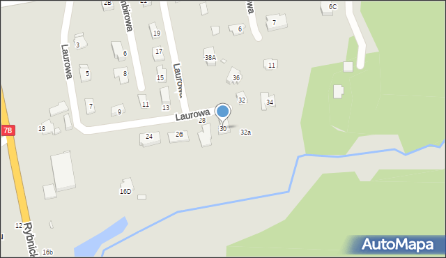 Rybnik, Laurowa, 30, mapa Rybnika