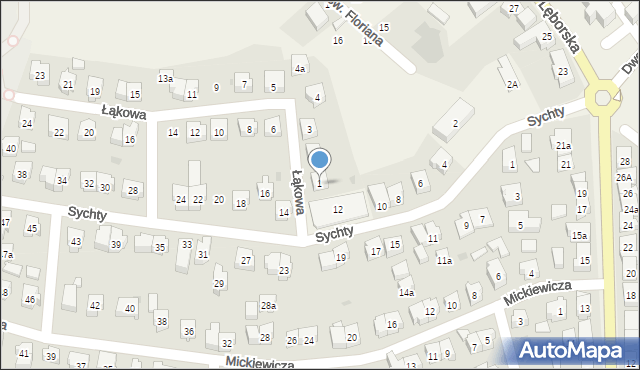 Sierakowice, Łąkowa, 1, mapa Sierakowice