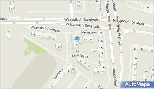 Szczecin, Łabędzia, 30, mapa Szczecina