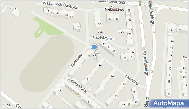 Szczecin, Łabędzia, 33, mapa Szczecina