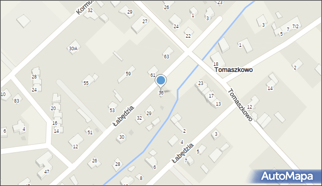 Tomaszkowo, Łabędzia, 36, mapa Tomaszkowo