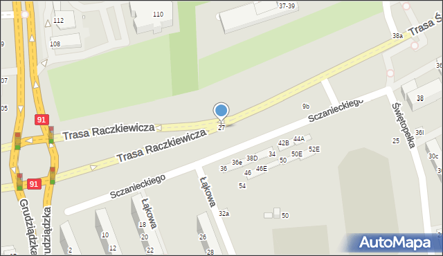 Toruń, Łąkowa, 27, mapa Torunia