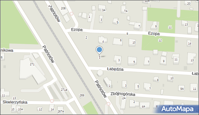 Warszawa, Łabędzia, 1, mapa Warszawy