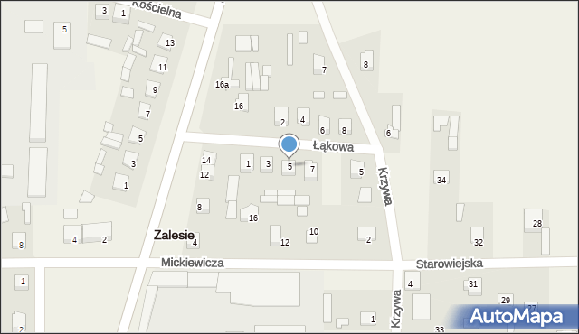Zalesie, Łąkowa, 5, mapa Zalesie