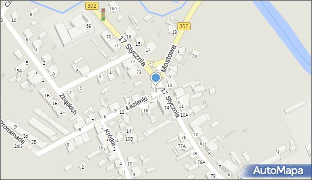 Zbąszyń, Łazienki, 1, mapa Zbąszyń