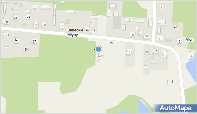 Bieleckie Młyny, Leśna, 17, mapa Bieleckie Młyny