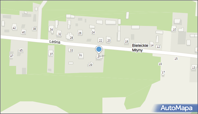 Bieleckie Młyny, Leśna, 27, mapa Bieleckie Młyny