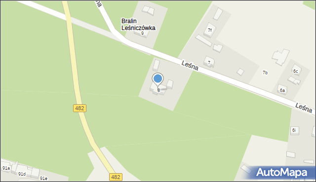 Bralin, Leśna, 8, mapa Bralin