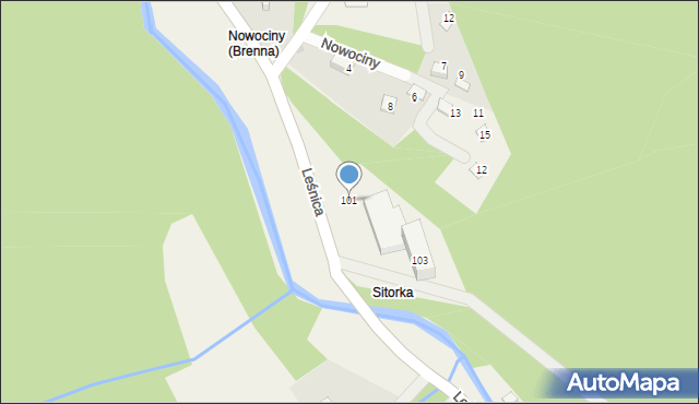 Brenna, Leśnica, 101, mapa Brenna