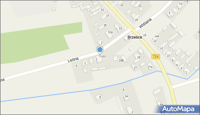 Brześce, Leśna, 1A, mapa Brześce