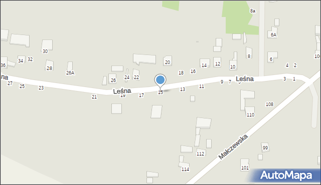 Brzeziny, Leśna, 15, mapa Brzeziny