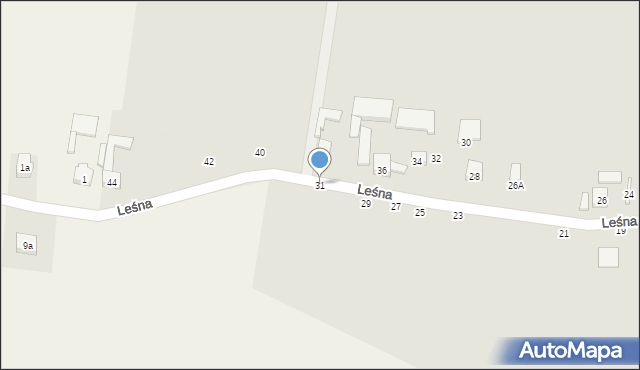 Brzeziny, Leśna, 31, mapa Brzeziny