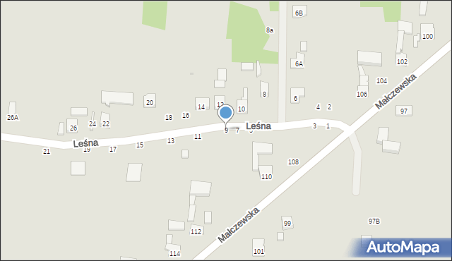 Brzeziny, Leśna, 9, mapa Brzeziny