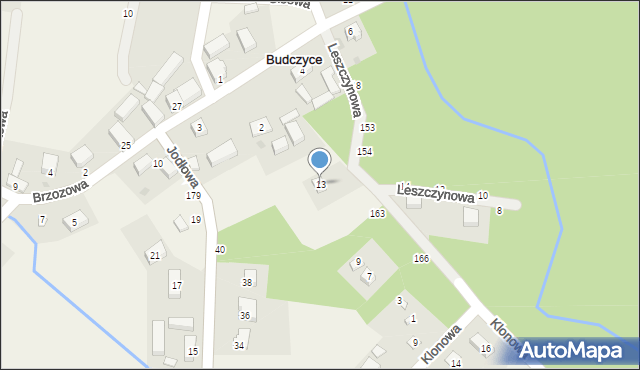 Budczyce, Leszczynowa, 13, mapa Budczyce