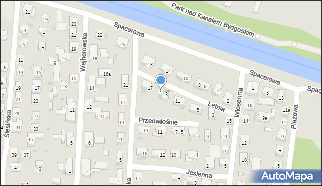 Bydgoszcz, Letnia, 15, mapa Bydgoszczy