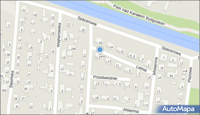 Bydgoszcz, Letnia, 17, mapa Bydgoszczy