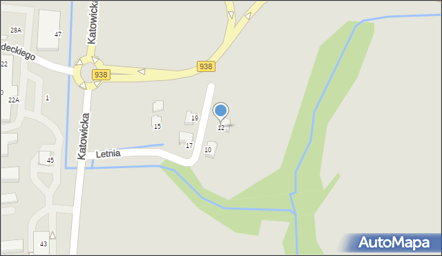 Cieszyn, Letnia, 12, mapa Cieszyna