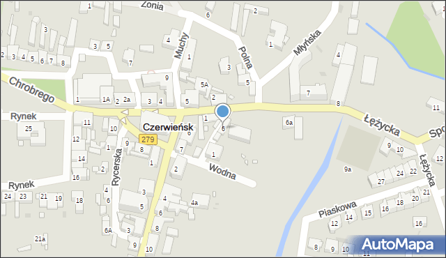 Czerwieńsk, Łężycka, 6, mapa Czerwieńsk