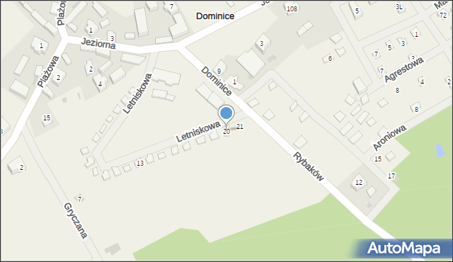 Dominice, Letniskowa, 20, mapa Dominice