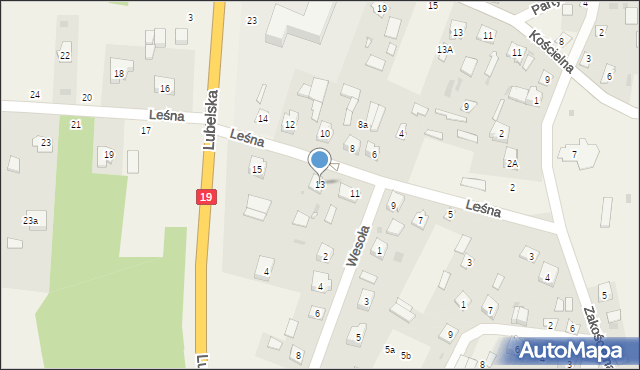 Firlej, Leśna, 13, mapa Firlej