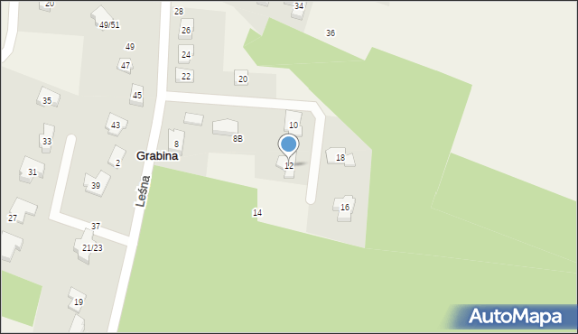 Grabina, Leśna, 12, mapa Grabina