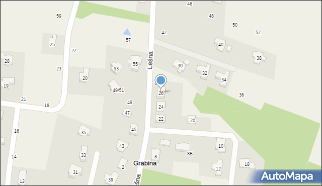 Grabina, Leśna, 26, mapa Grabina