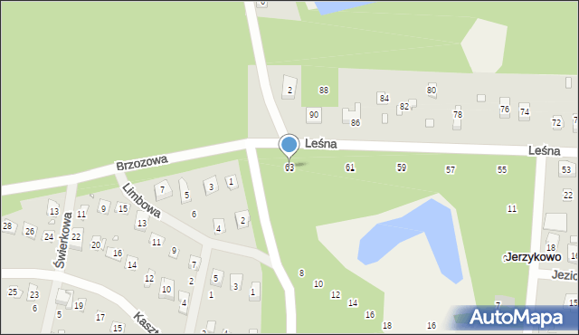 Jerzykowo, Leśna, 63, mapa Jerzykowo