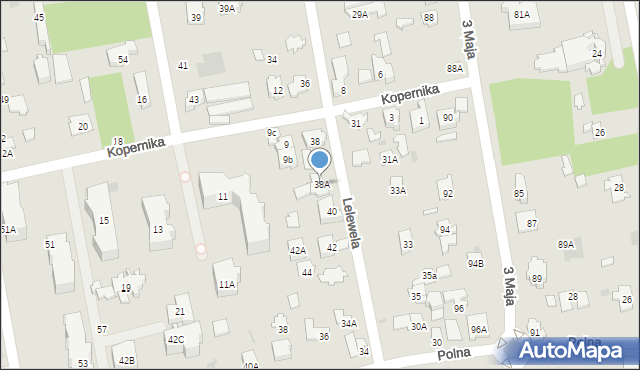 Józefów, Lelewela, 38A, mapa Józefów