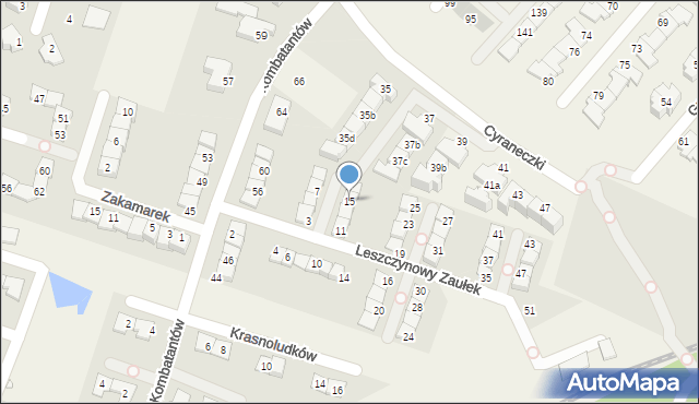 Julianów, Leszczynowy Zaułek, 15, mapa Julianów