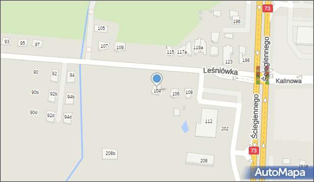 Kielce, Leśniówka, 104, mapa Kielc