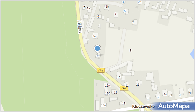 Kluczewsko, Leśna, 9, mapa Kluczewsko