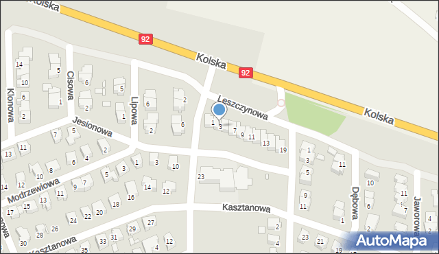 Konin, Leszczynowa, 3, mapa Konina